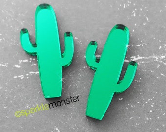 Cactus Cab - Green Mirror, deco, 2 pcs, flatback cabochon, laser cut acrylic, phone case, desert