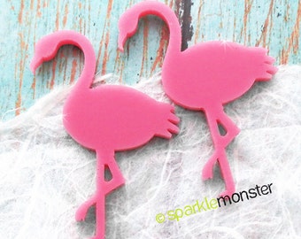 Flamingos - pink cabs, deco, 2 pcs, flatback cabochon, laser cut acrylic, phone case, tropical