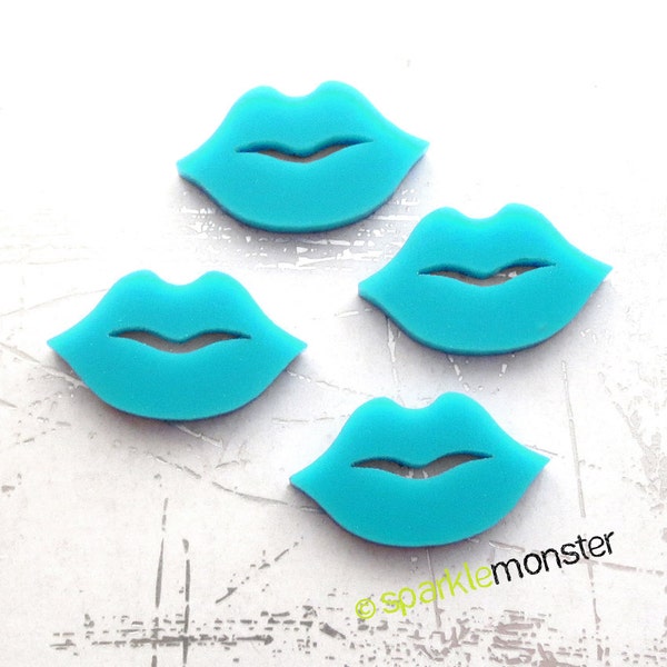 Aqua Blue Lip Cabs - 4 pcs, laser cut acrylic, cabochons, flat backs, kiss, Tiffanys