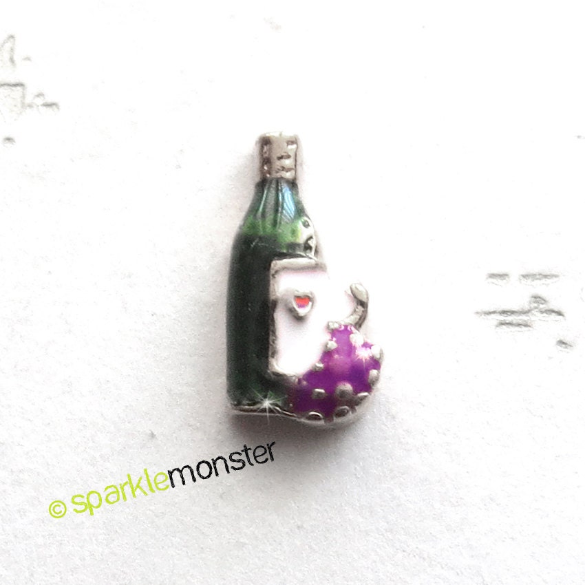 wine bottle floating charm  floating and origami owl lockets GLOW IN DARK 