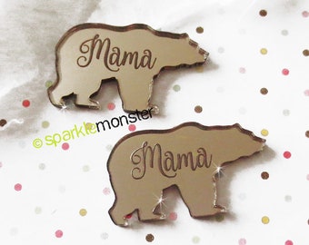 Mama Bear Cabs - 2 pcs, bronze mirror, grizzly, laser cut acrylic, engraved, deco