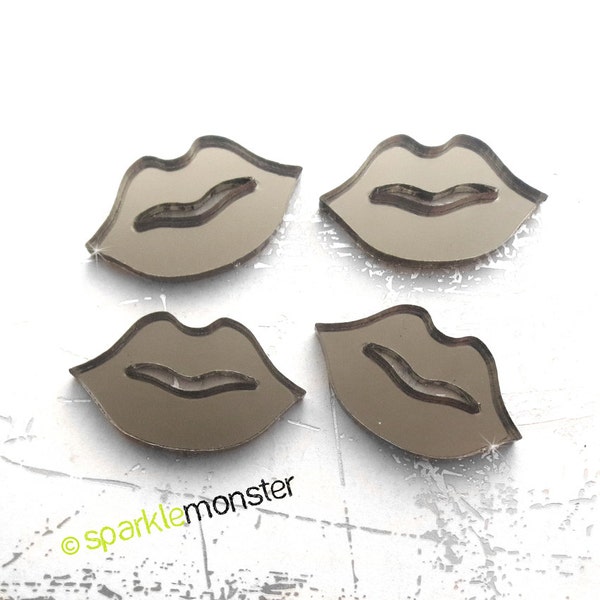 CLEARANCE Glamour Lip Cabs - 4 pcs, bronze mirror, laser cut acrylic, cabochons, flat backs, kiss