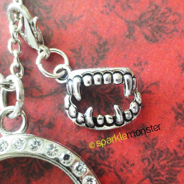 CLEARANCE Vampire Teeth - silver locket dangle, USA seller, 1 piece, fits Origami Owl, charm, fangs