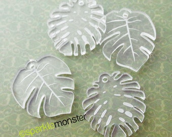 Tropical Leaf Charms - 4 pcs, etched clear, laser cut acrylic, plant, tree, DIY jewelry