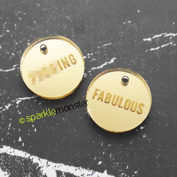 MATURE F*cking Fabulous - charms, 2 pcs, gold mirror, pendants, laser cut acrylic, DIY jewelry, funny