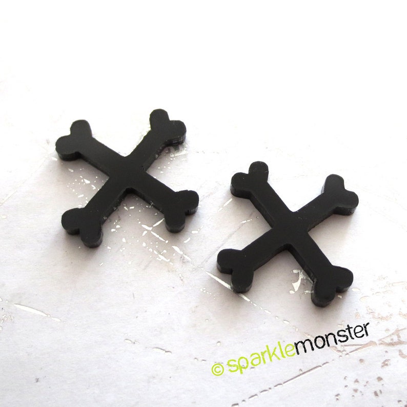 Crossbones Cabochons 2 pcs, black, gothic, laser cut acrylic image 1