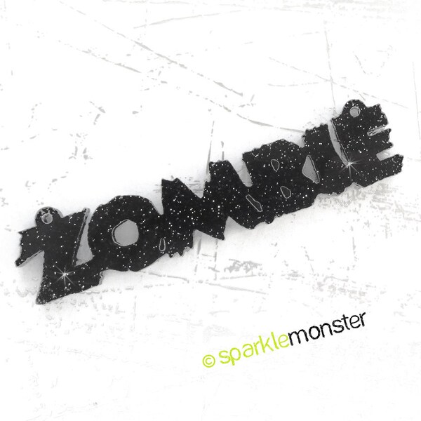 Pendentif de Zombie - 1 pc, paillettes noires, laser cut acrylique, charme, goth