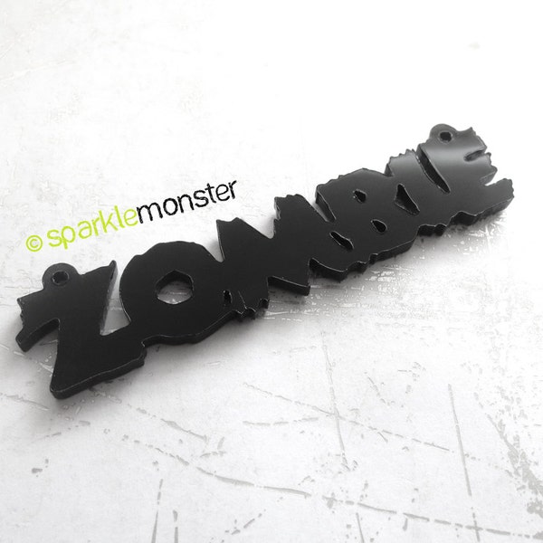 Zombie Pendant - 1 pc, black, laser cut acrylic, charm, goth, walking dead