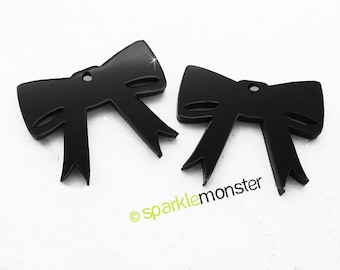 Sweet Bow Charms - 2 pcs, black, laser cut acrylic, plastic, goth, cabochons