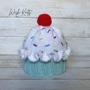 Mint Green & Vanilla or Chocolate Cupcake Baby Knit Hat