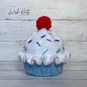 Blue & Vanilla or Chocolate Cupcake Baby Knit Hat