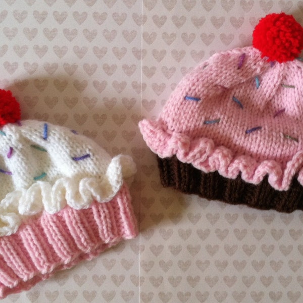 Pink & Vanilla or Chocolate Cupcake Baby Knit Hat