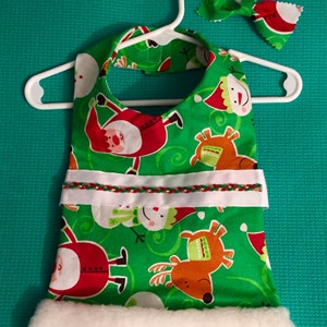 Christmas Print Dog Dress,Christmas Print Pet Dress,Santa and Reindeer Dog Dress,Holiday Dog Dress,Holiday Pet Dress,Christmas Dog Dress