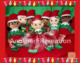 Customized Elf Toy,Elves,Elf Plush with Name,Personalized Elf Plush,Customized Santa Elf,Shelf Sitting Elf Plush,Brown Skin Elf,Xmas Elf,