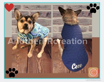 Personalized Reversible Dog Coat, Small Dog Reversible Pet Coat, Personalized Reversible Quilted Dog Coat, Custom Personalized Pet Coat