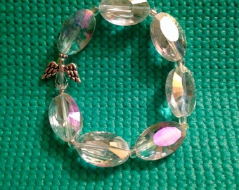 Beaded Angel Stretch Bracelet, Iridescent Beaded Angel Stretch Bracelet, Beaded Stretch Bracelet, Beaded Bracelet, Women's Bracelet, Angels