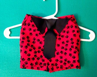 Pet Shirt and Tie, Dog Shirt and Tie, Pet Clothing, Dog Clothing, Red Dog Top, Pawprint Pet Top, Mock Shirt for Pet,  Pet Shirt