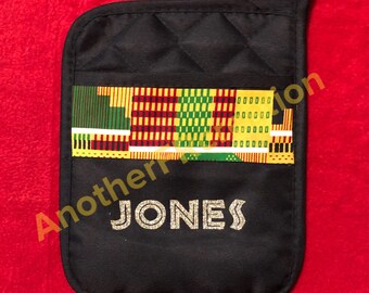 Customized Kente Pot Holders, Personalized Pot Holders, Kitchen Gifts, Cookware Gifts, Black Pride Pot Holders, African Print Pot Holders
