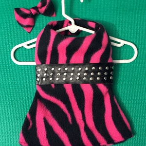 Pink and Black Zebra Print Fleece Pet Jacket, Fleece Pet Jacket, Fleece Dog Jacket, Fleece Pet Dress, Fleece Dog Dress, Pink and Black Dog