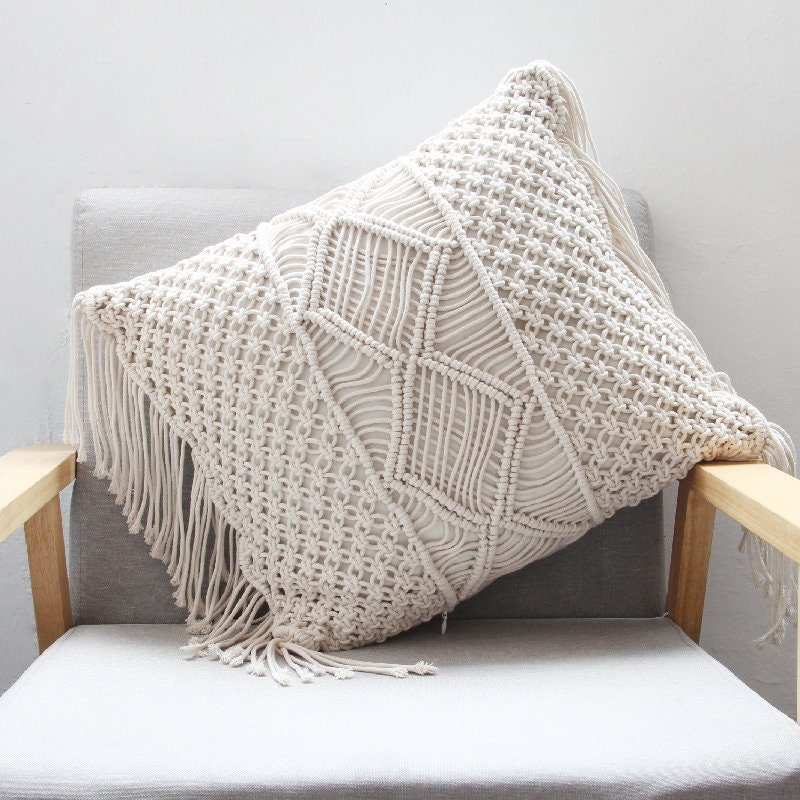 Macrame Pillow case handmade with natural cotton rope Etsy