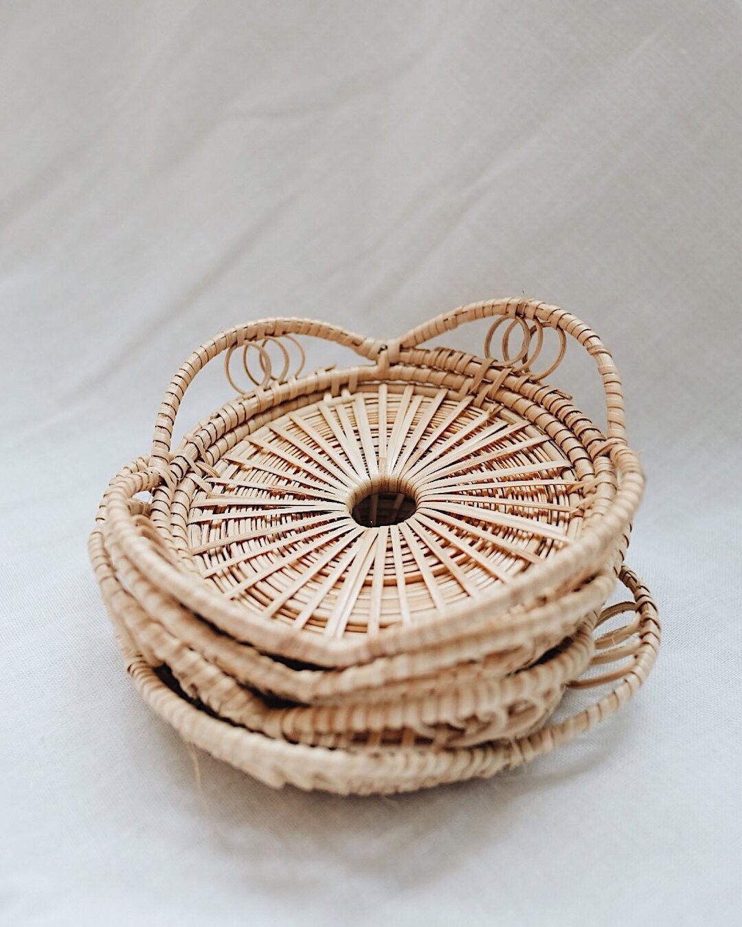 Retro Rattan Coasters. Set of Four Handwoven Coasters Etsy