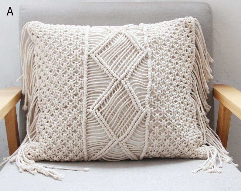 Macrame Pillow case handmade with natural cotton rope Etsy