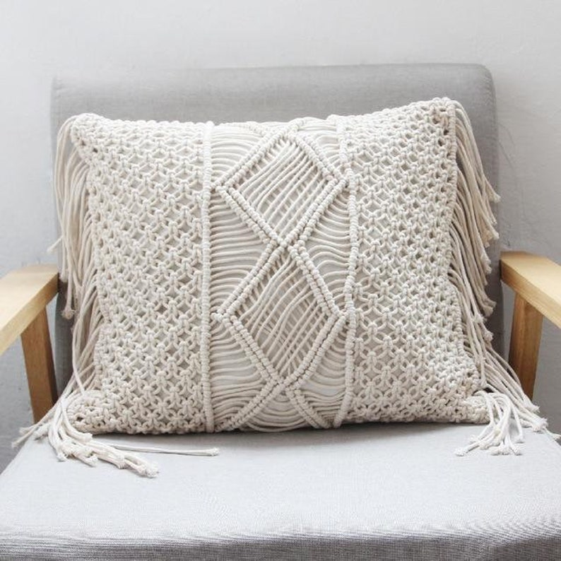Macrame Pillow case handmade with natural cotton rope Etsy