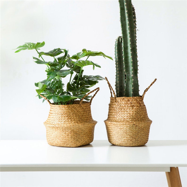 17/'/'x11/'/' Foldable Belly Seagrass Woven Plant Flower Basket Storage Shopping
