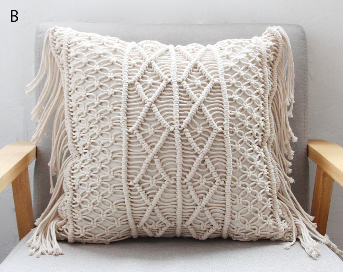 Macrame Pillow Case Handmade With Natural Cotton Rope Etsy Canada