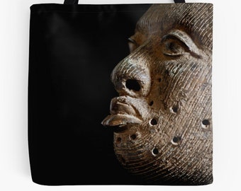 Tote Bag African Art Functional Art Featuring Exclusive Ife Bronze Head Design
