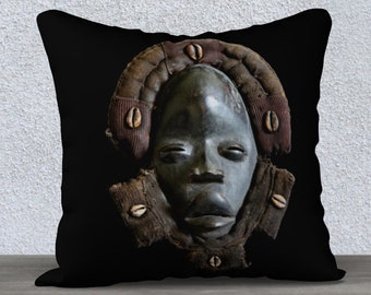 African Art • Pillow Cover • Square 18x18 or 22x22 • Featuring Exclusive Dan Face Mask Design • Polyester Velveteen