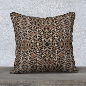 African Art • Pillow Cover • Square 18x18 or 22x22 • Featuring Exclusive Design (Var #2) Based on Kuba Cloth • Polyester Velveteen