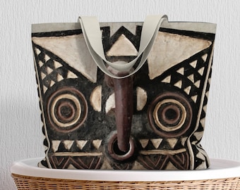 Tote Bag • Oversized Supersize Tote • Bobo Bwa Hawk Mask Design • African Art Functional Art • Cotton or Polyester Canvas • 20W x 15H x 4D