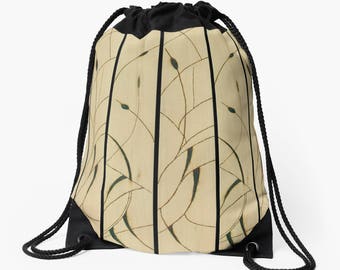 Shoulder Bag Backpack Functional Art Solar Art Solar Pyrography Drawstring Closure Cattails Delicate Solar Etched Design Sophisticated