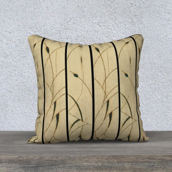 Pillow Cover • 'Cattails' Design • Square 18x18 or 22x22 • Unusual Solar Etched Design - Solar Art - Solar Pyrography • Polyester Velveteen