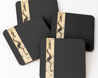 Coasters • 'Reindeer Dude' • Whimsical Unique Design Based on Solar Art • Set of 4 • Cork Back • Bar Ware Drink Ware