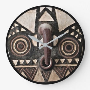 Round Wall Clock • African Art • Featuring Portrait of Bobo Bwa Hawk Mask • PLS READ DESCRIP before purchase