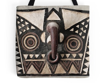 Tote Bag African Art Functional Art Featuring Exclusive Bobo Bwa Hawk Mask Design