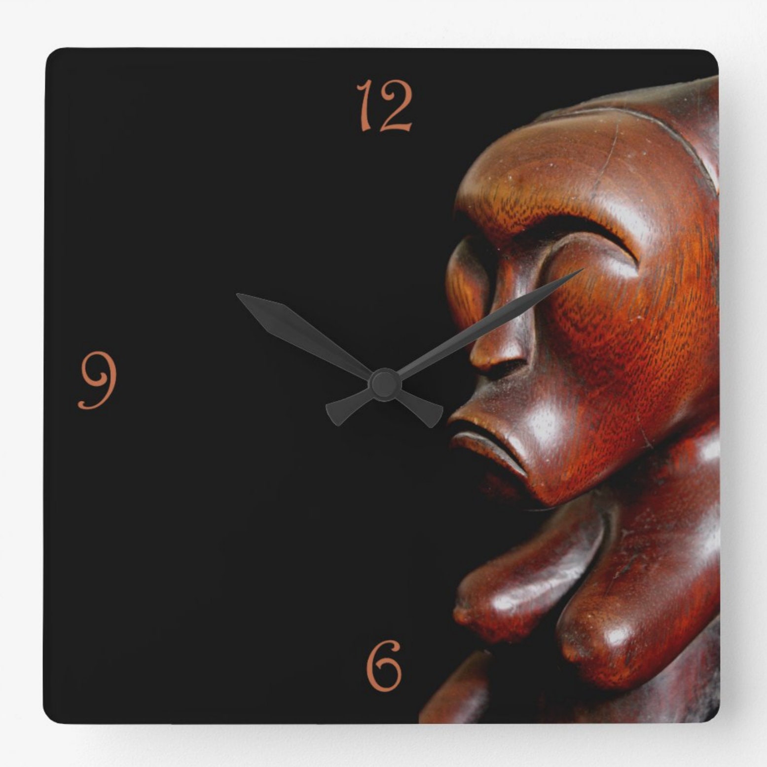 Square Wall Clock • African Art • Featuring Portrait of Fang Byeri Reliquary Figure • PLS READ DESCRIP before purchase •