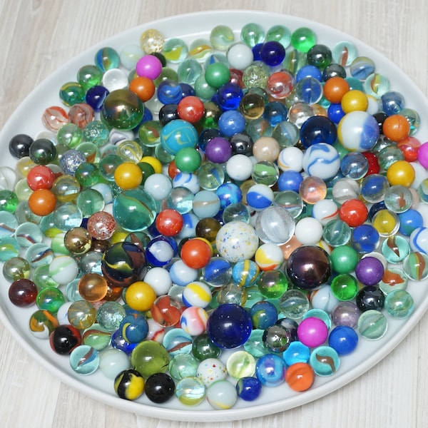 10, 20, 30, 50 ou 100 billes vintage aléatoires lot de billes petit joueur tourbillon oeil de chat taille jeu de tir multicolore mélange multicolore solide