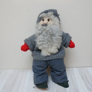 Boneco de Papai Noel escandinavo vintage estatueta decoração de natal amigurumi presente para crianças menina menino cinza vermelho pele real barba gnomo elfo feito à mão em malha