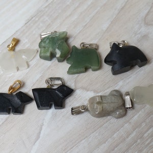 Animal amulet hand carved stone pendant, frog rabbit dog bear jewelry, handmade necklace green jade nephrite gemstone gem totem on chain