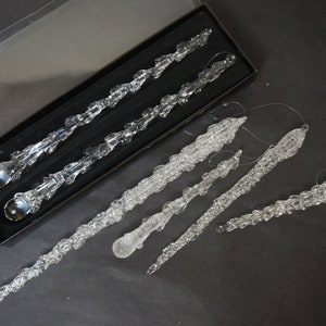 Choose set of glass icicle ornament, solid clear teardrop Handmade hand fused blown German tear drop Christmas tree long icicles suncatcher