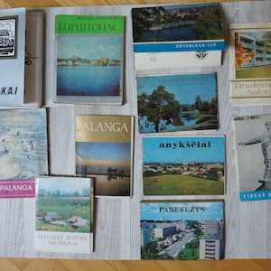 Litouwse steden ansichtkaarten in mappen, Palanga Anyksciai Rumsiskes kaartenset, vintage ansichtkaart Sovjet Retro USSR Russisch gemaakt in Litouwen
