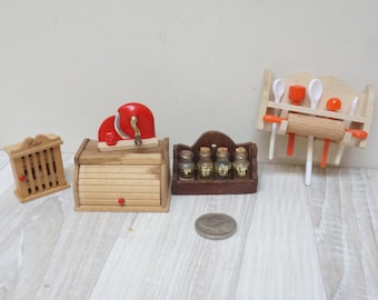 Wybierz 1:12 Domek dla lalek Bodo Hennig Miniaturowe przybory kuchenne, chleb, jajka, pudełko do przechowywania, krajalnica do mięsa, słoik na przyprawy, łyżka, drewno, niemiecki
