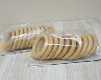 Set of 10 wooden rings for curtain clips, unfinished primitive macrame art supply made in Europe rustic cottage chic diy plant hanger
