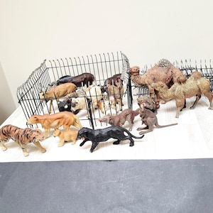 Choose antique Elastolin composition toy animal, zoo fence mini figurine Lineol Vintage German figure sculpture bull cow camel bear tiger ox
