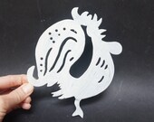 Diecut rooster figure, copper ornament painted in white tin metal figurine sculpture Retro bird bronze brass animal cock Stencil DIY Sign