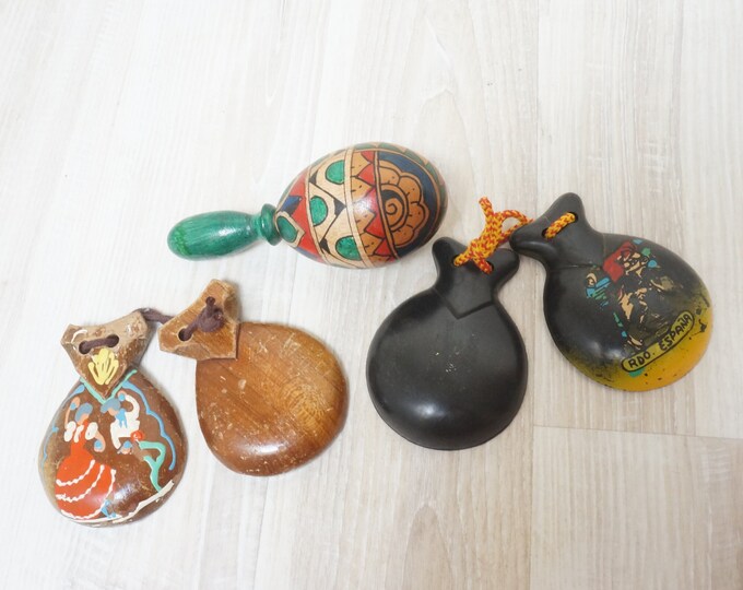 Spanish Rattle Little Maraca and Spanish Castanets, Wooden Baby Rattle, Corrida ...