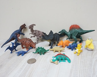 15 Dinosaur Figurine set of Kid Toy, Plastic Vintage Retro Animal, home Decor, zoo dino lot big prehistoric collectible instant collection